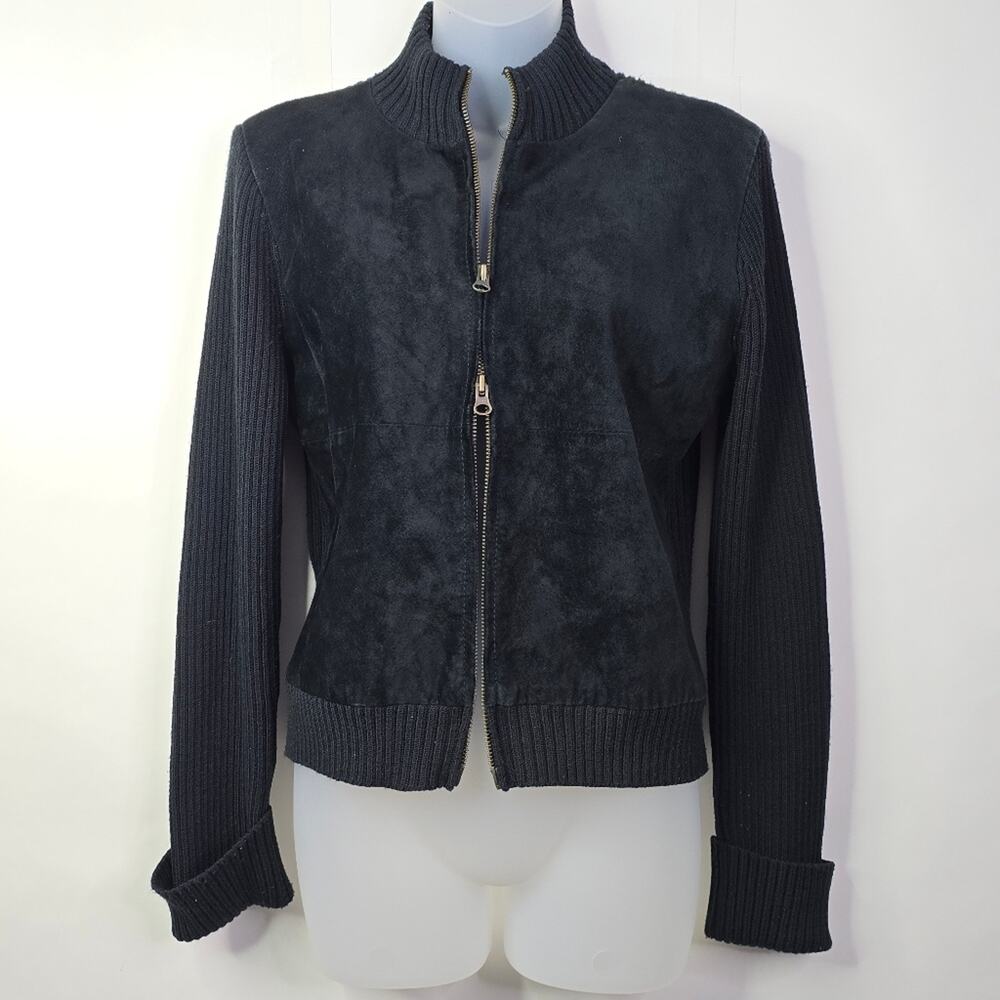 Pre-Loved Vintage Pandemonium Black Suede Knit Mixed-Media Jacket